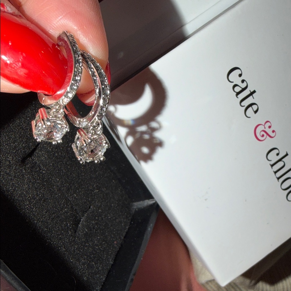 Cate & Chloe white gold plated Crystal Hoop Earrings NIB